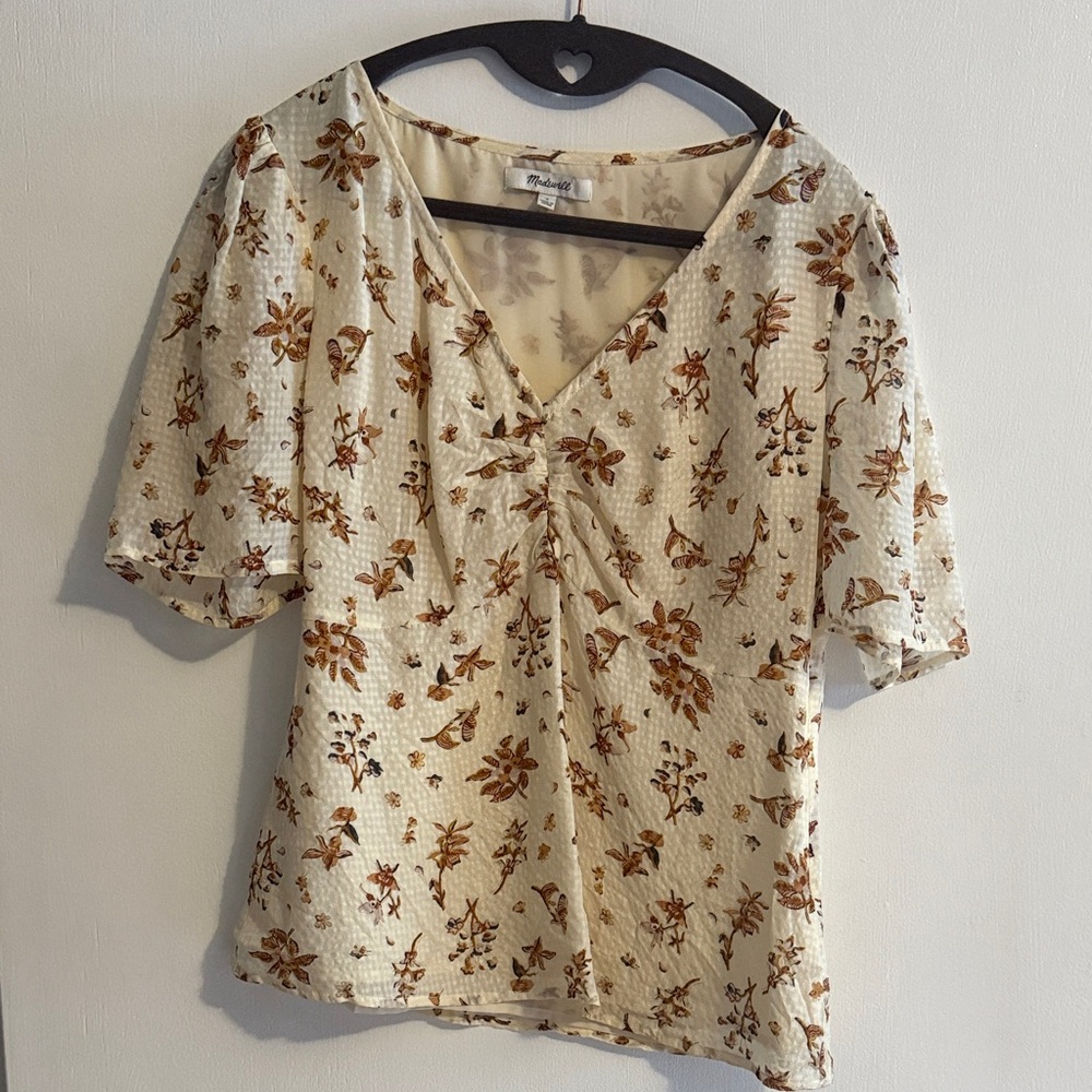 Madewell Cream and Brown Floral Blouse